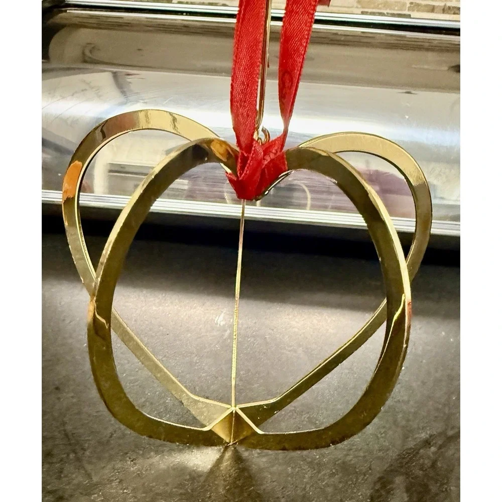 Georg Jensen 2005 Gold Plated Brass Christmas Heart Ornament Denmark Ribbon VTG